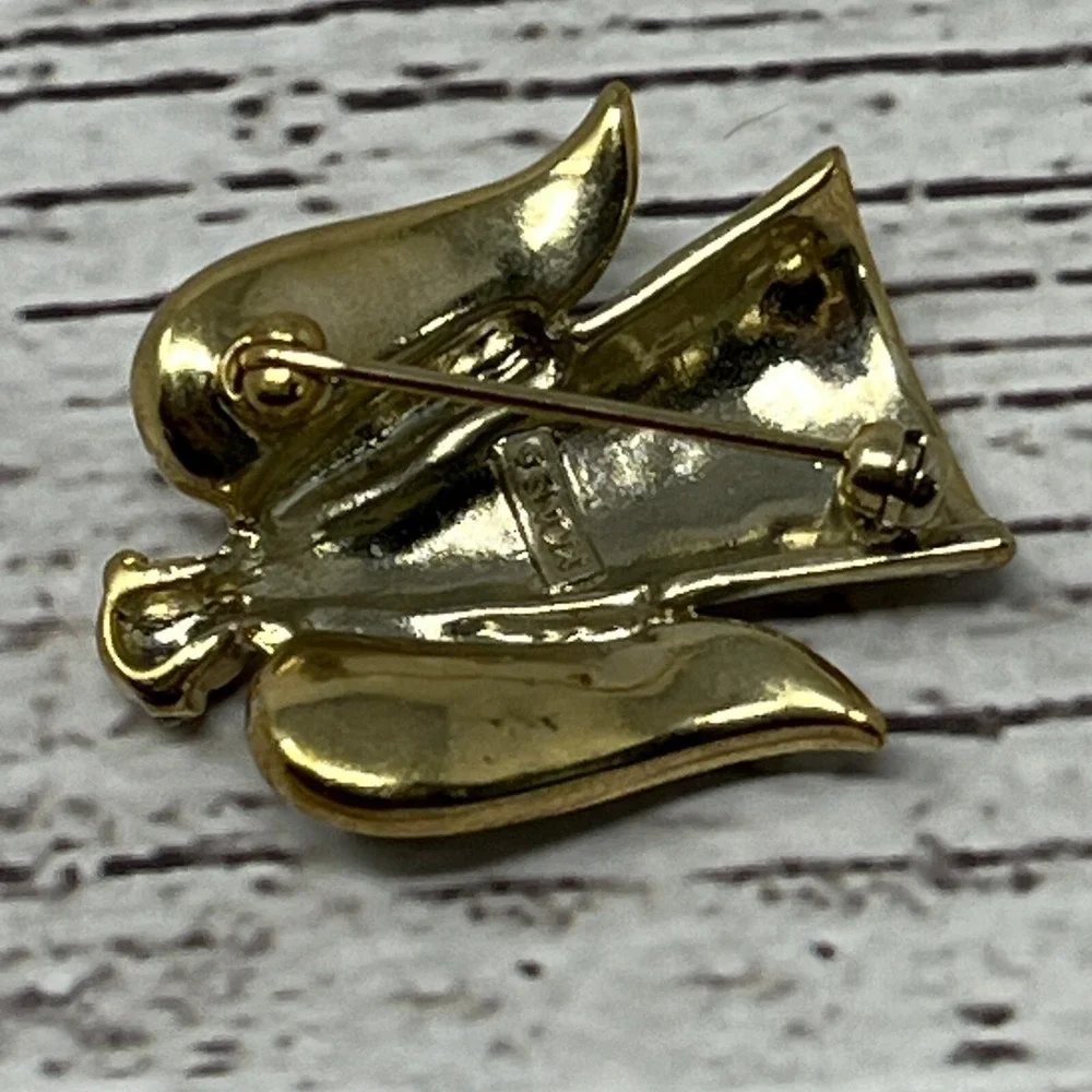 Vintage Monet‎ Angel Brooch Gold Tone Crystal Accent Pin